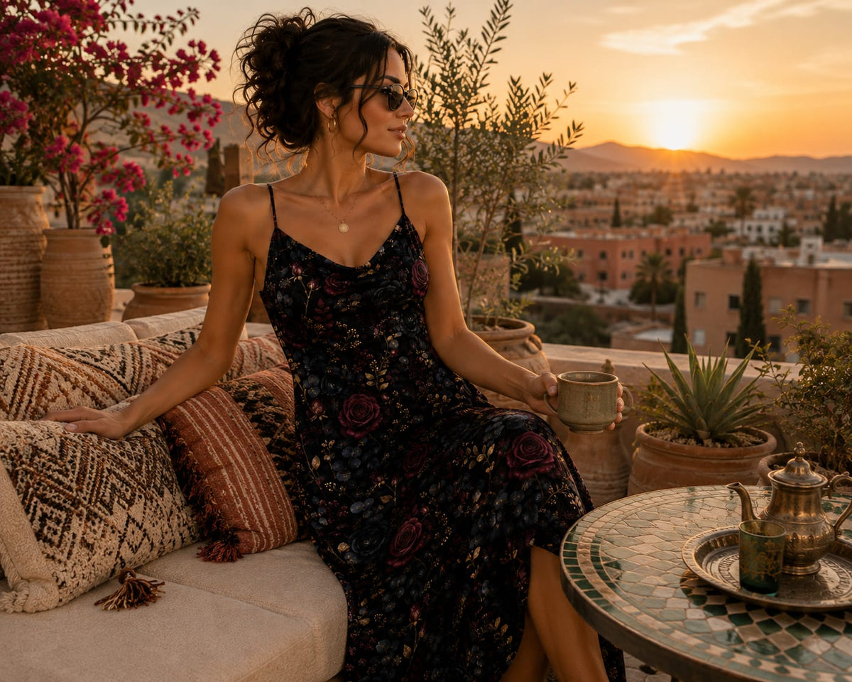 Robe Longue Fleurie — Dark Rose