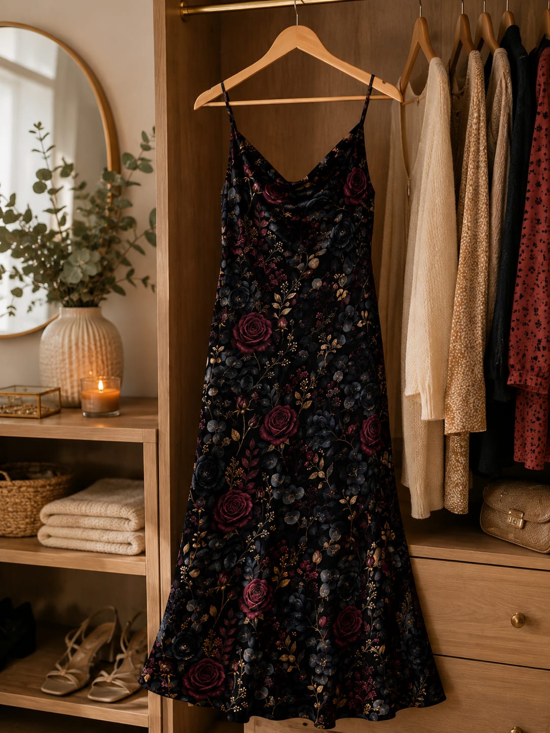 Robe Longue Dark Floral — Minuit en Rose