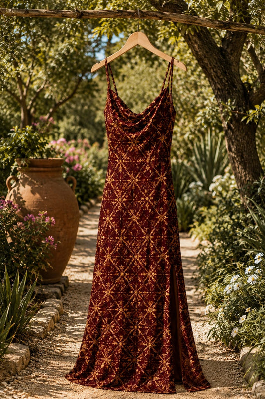 Robe Longue Zellige — Bordeaux Or