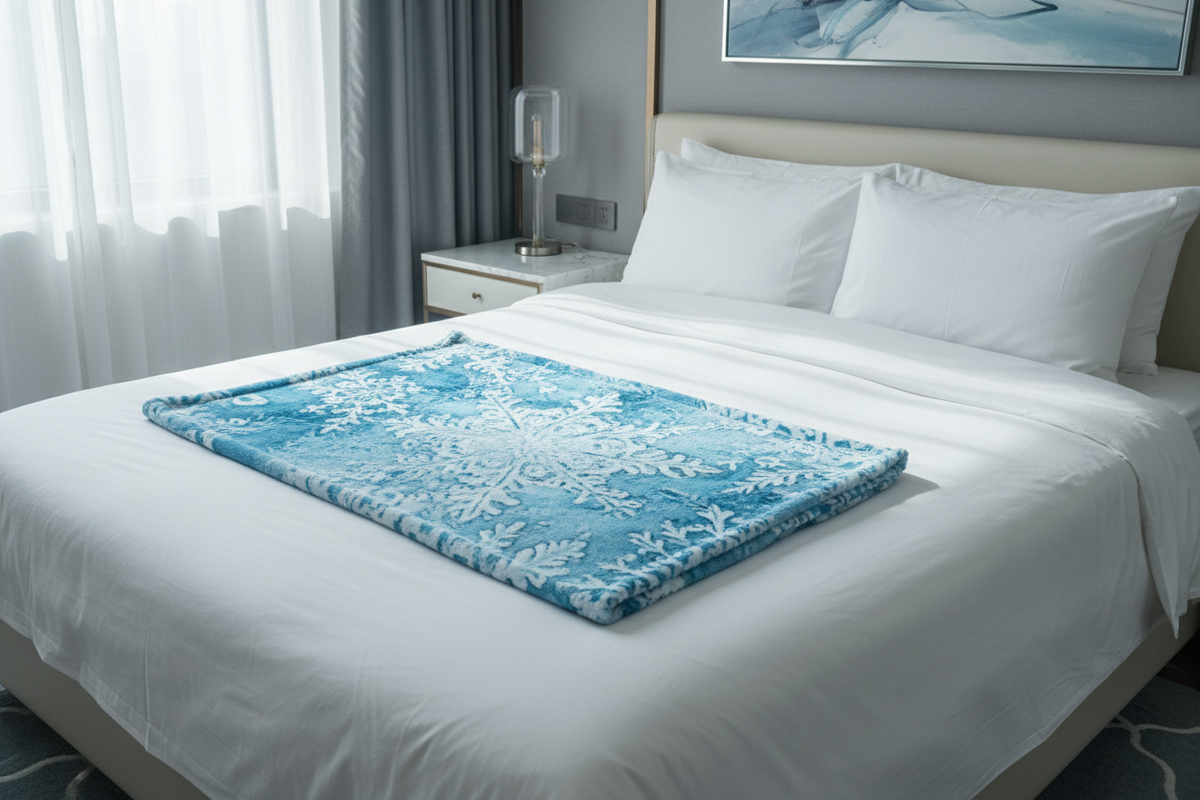 Arctic Frost Beach Towel - pliée sur lit