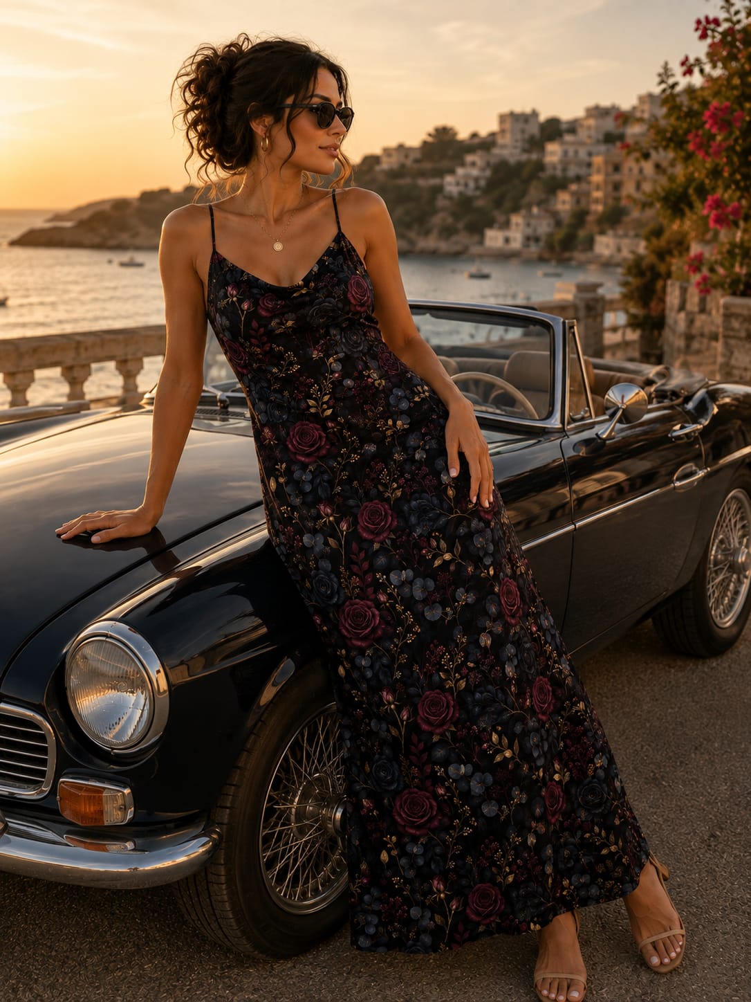 Robe Longue Fleurie — Dark Rose