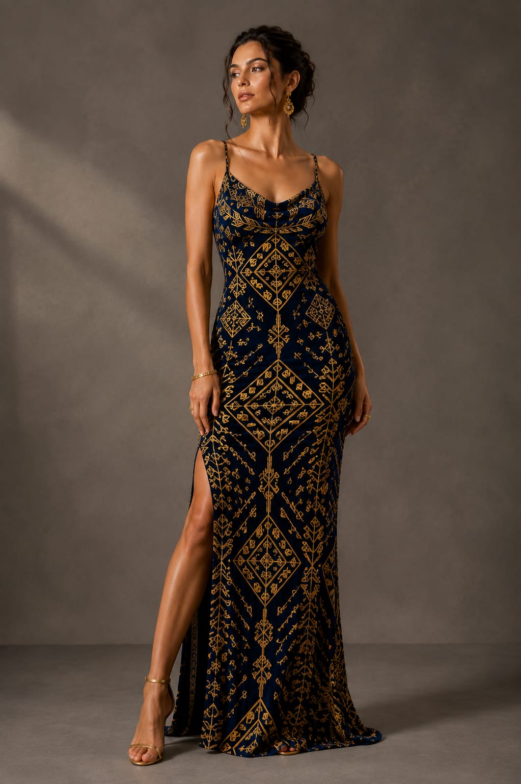 Robe Longue Berbère — Nuit Bleue & Or
