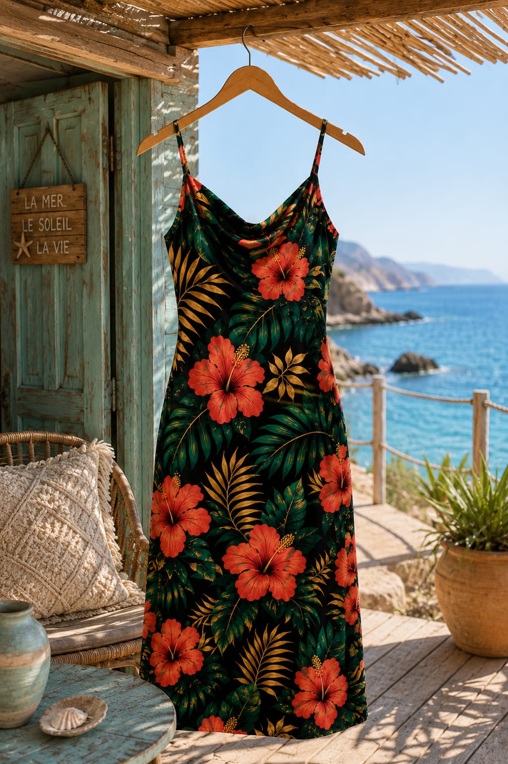 Robe Longue Tropicale — Hibiscus Noir