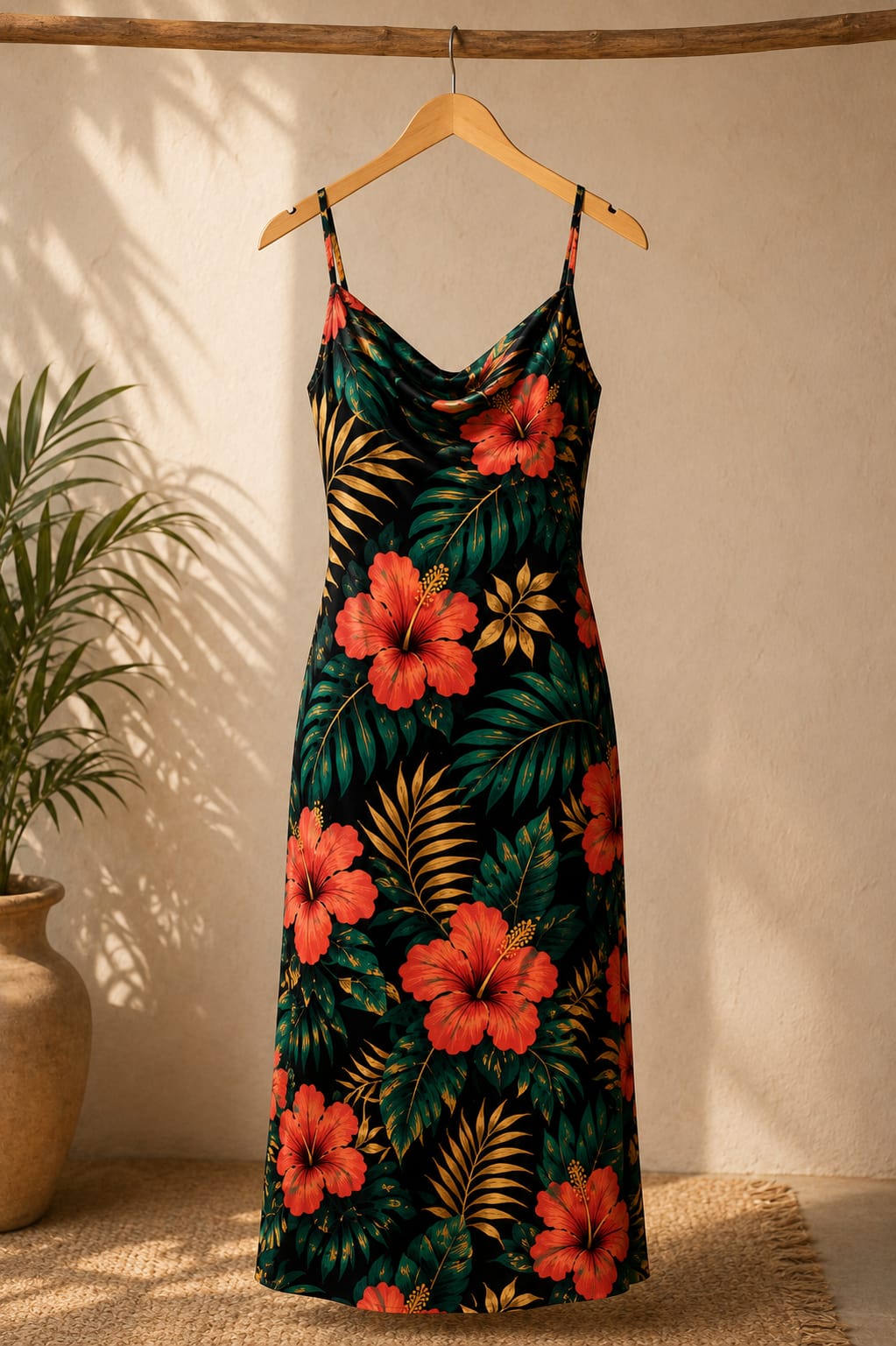 Robe Longue Tropicale — Hibiscus Noir