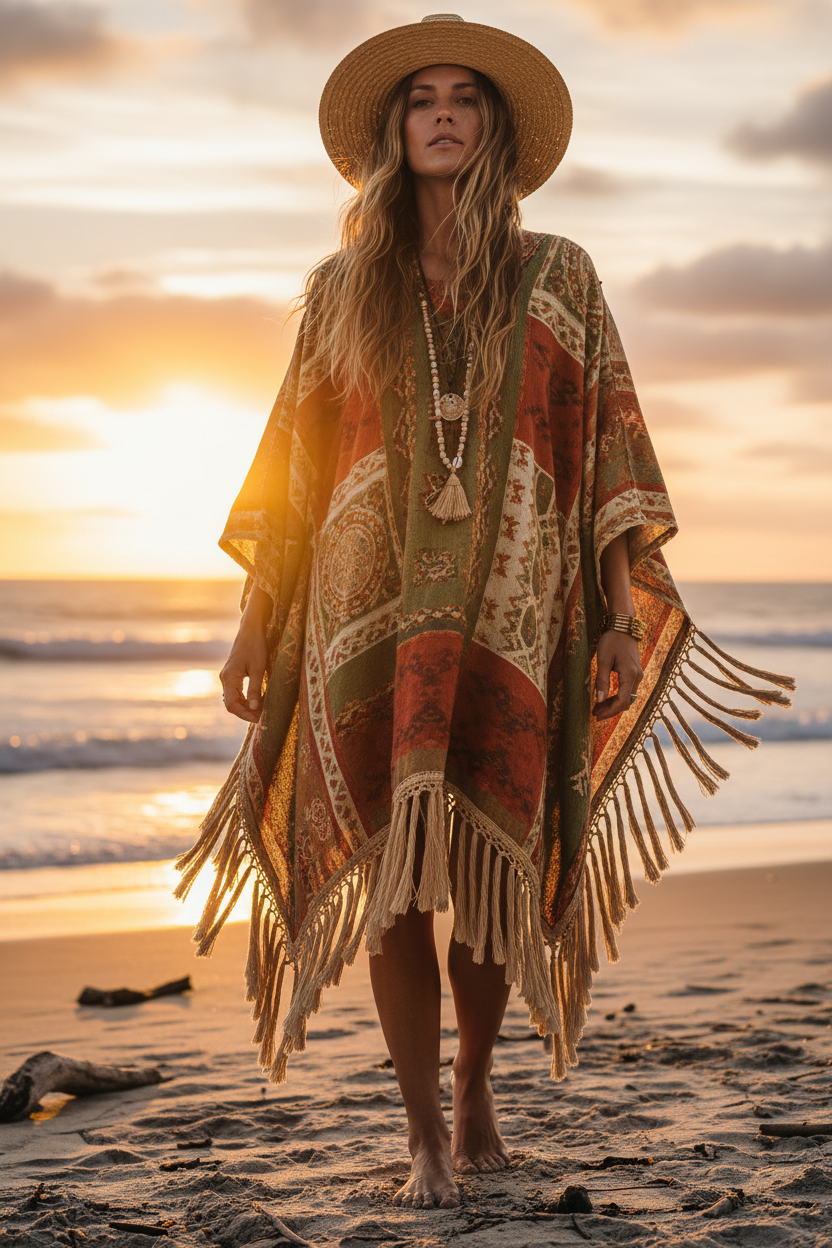 Bohemian Spirit Beach Poncho - Full worn
