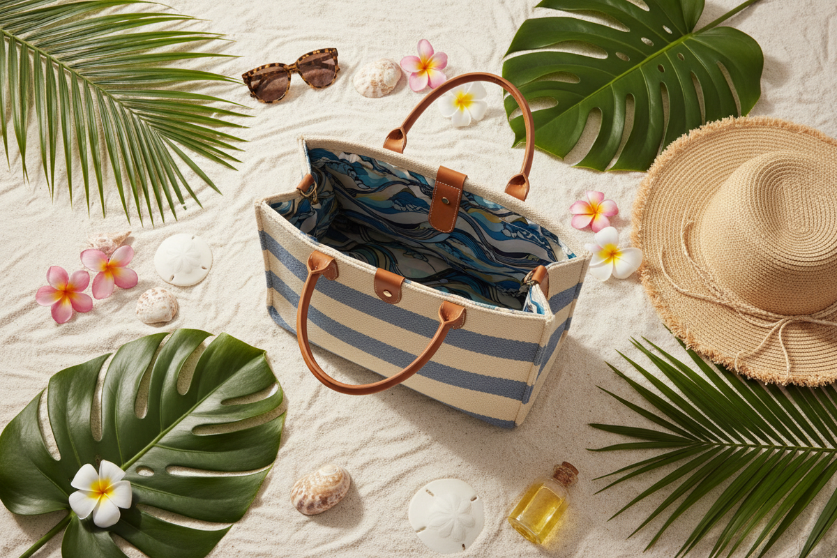 Coastal Serenity Beach Bag - Flat lay