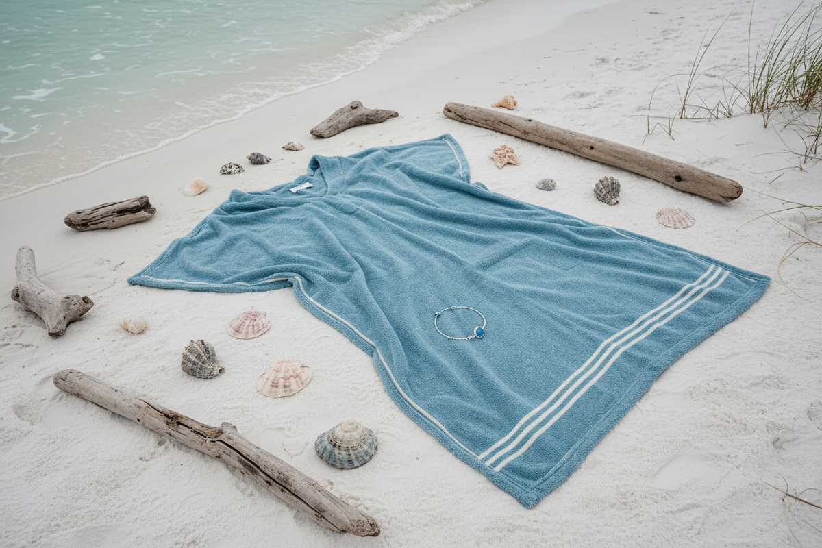 Coastal Serenity Beach Poncho - Flat lay