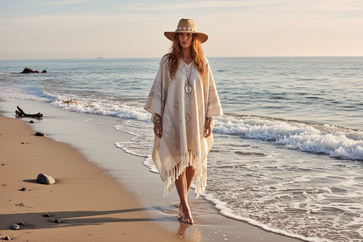 Coastal Serenity Beach Poncho - Water edge