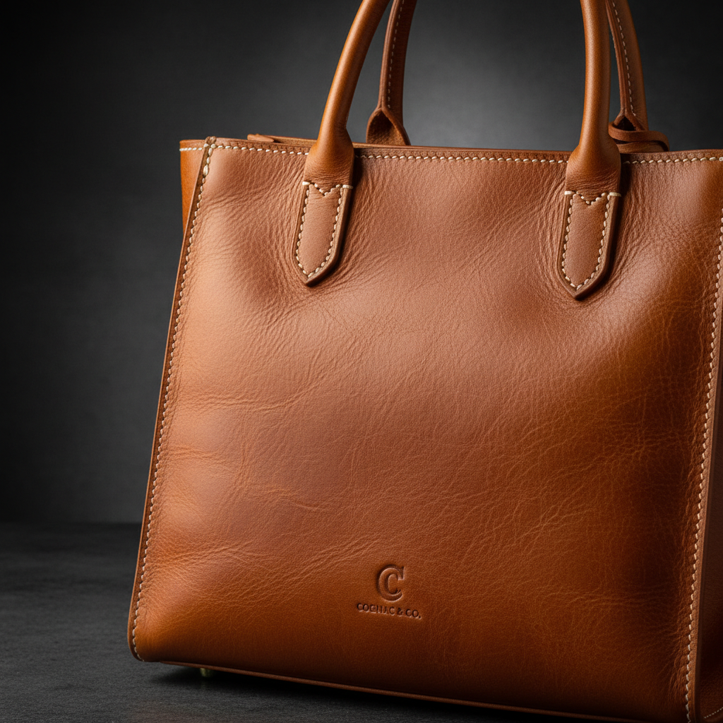 Cognac Leather Tote - Détail
