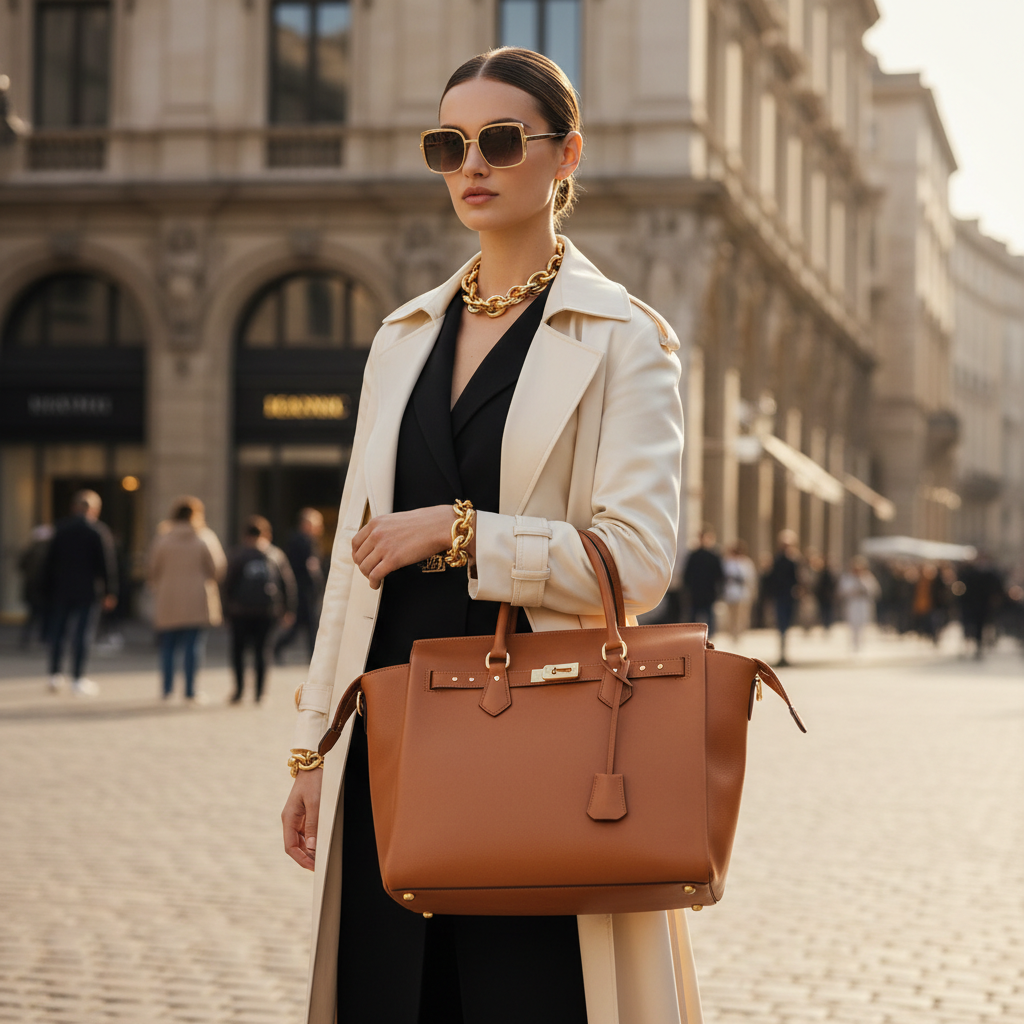 Cognac Leather Tote - Lifestyle