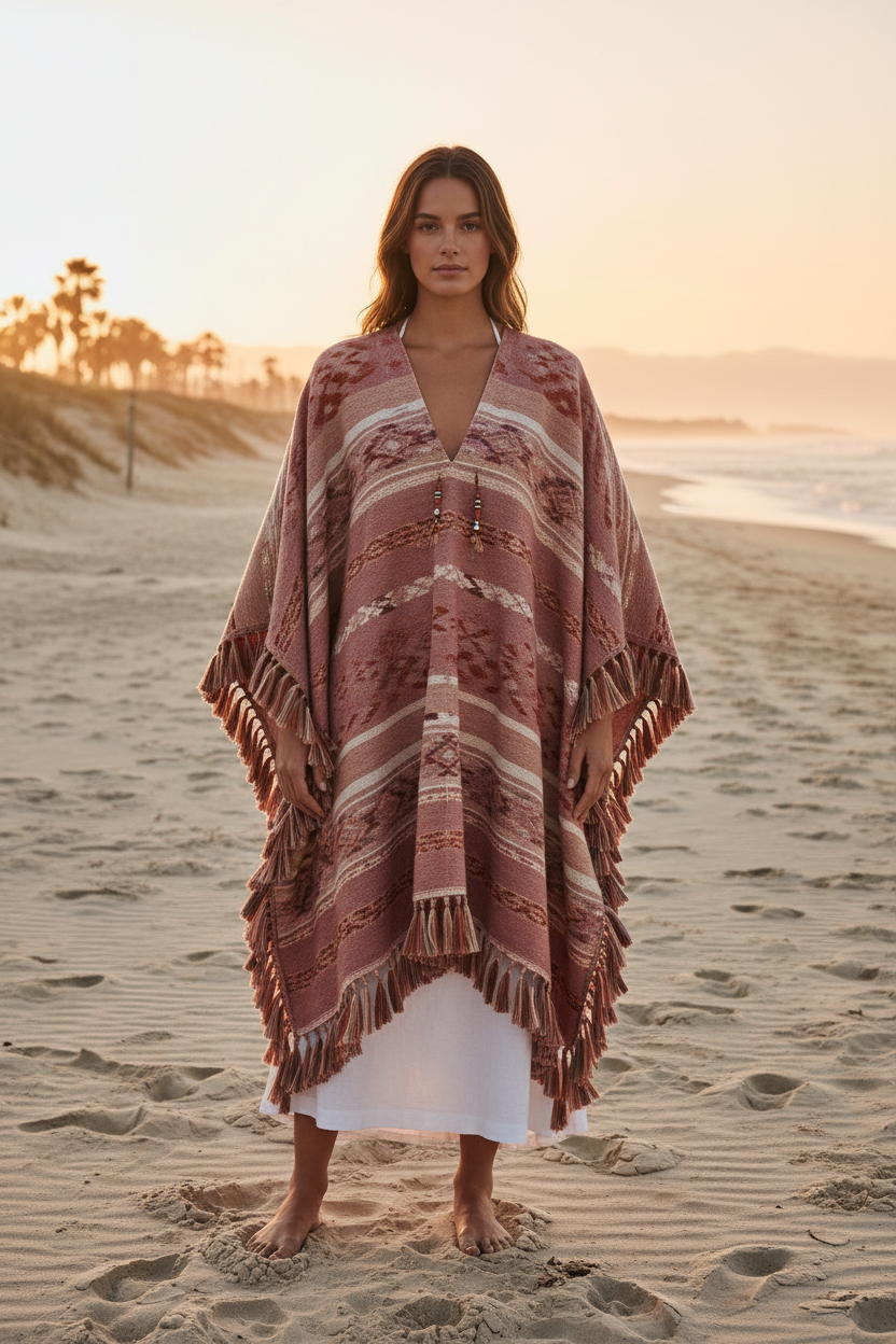 Desert Rose Beach Poncho - Full worn