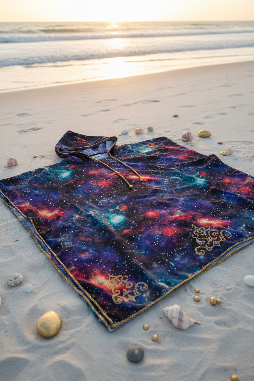 Galaxy Dreams Beach Poncho - Flat lay