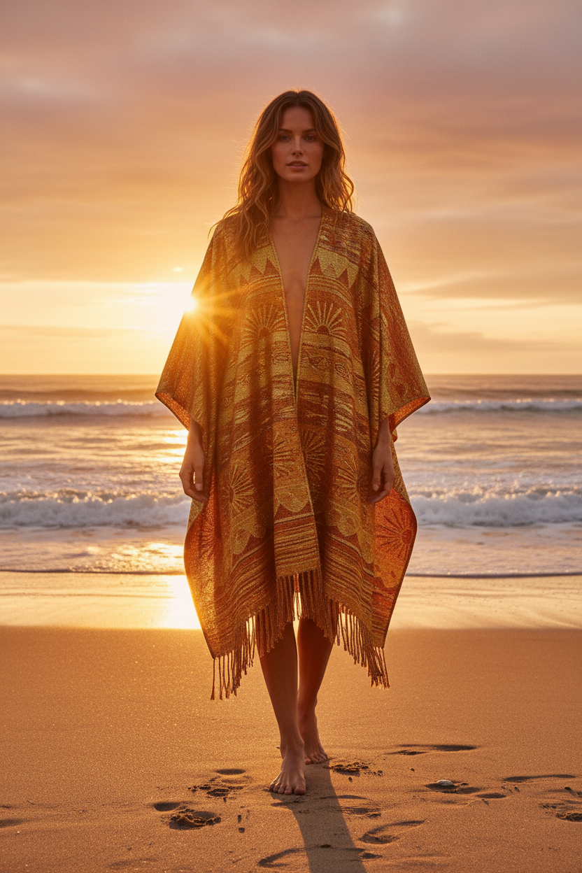 Golden Hour Beach Poncho - Full worn