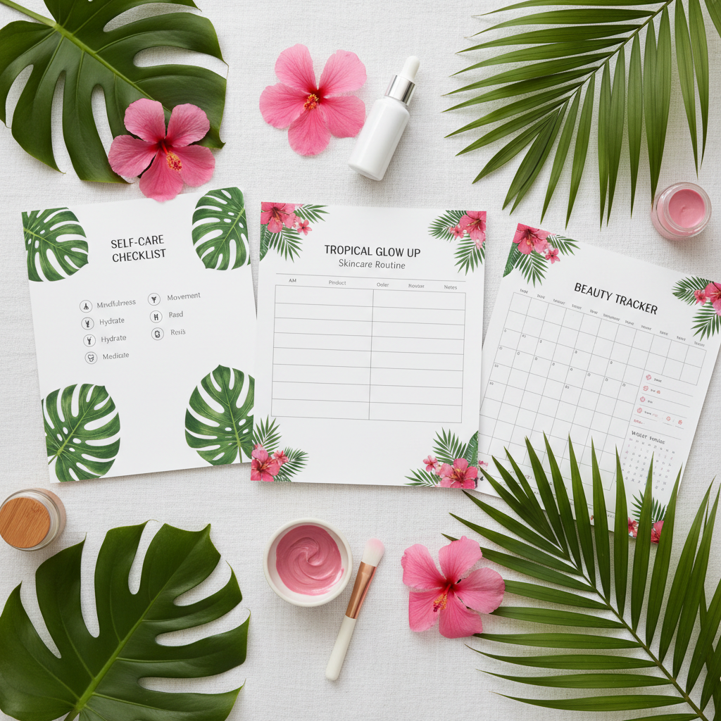 Tropical Self-Care Planner - Flat lay