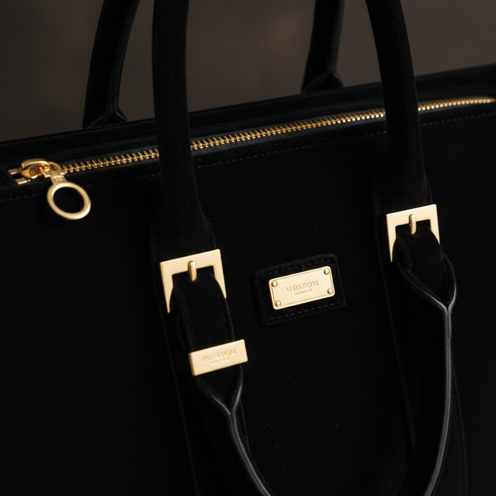 Velvet Noir Tote - détail zipper gold