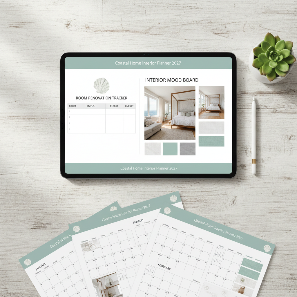 Coastal Home Interior Planner 2027 - Flat lay tablette