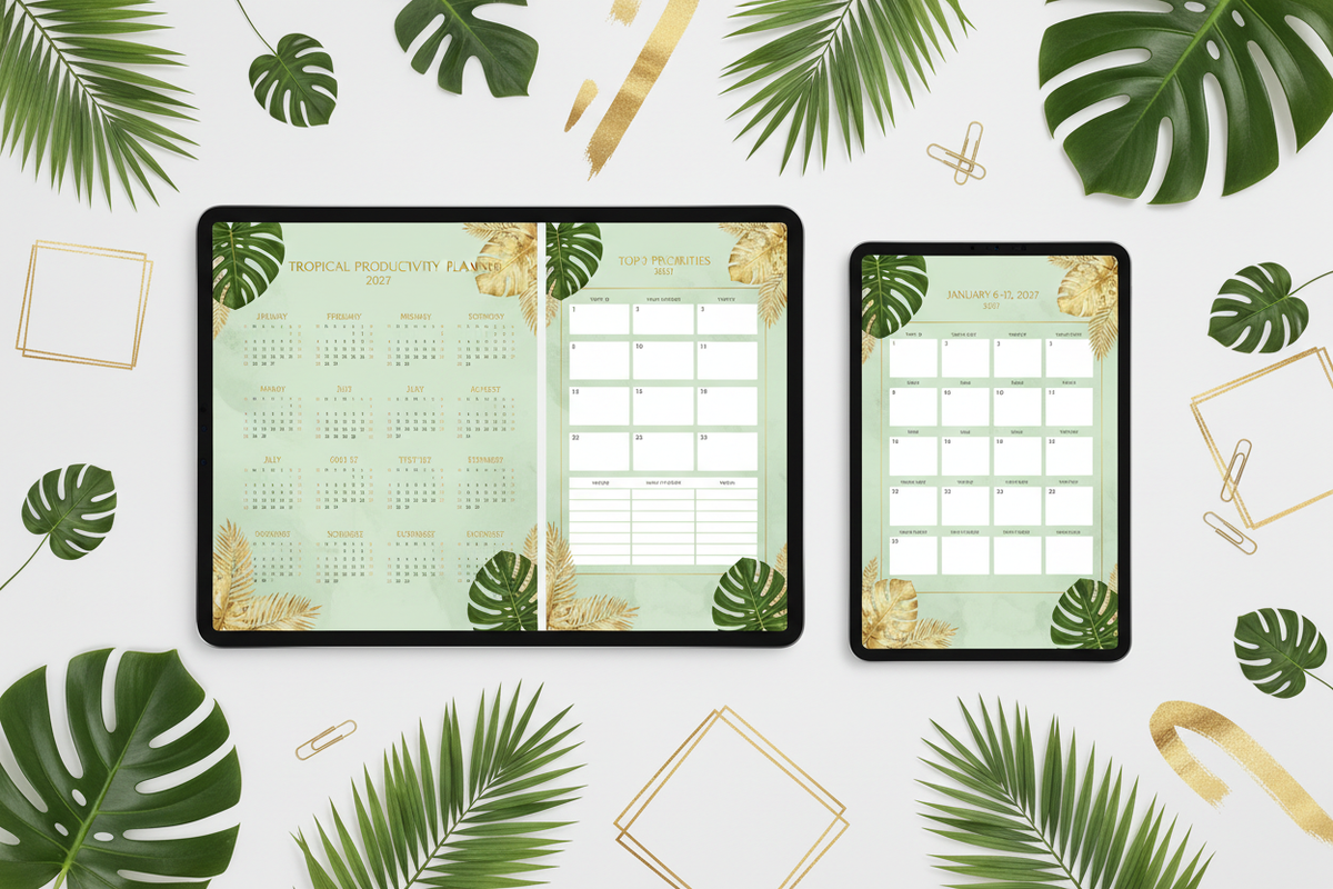 Tropical Productivity Planner 2027 - Mockup iPad