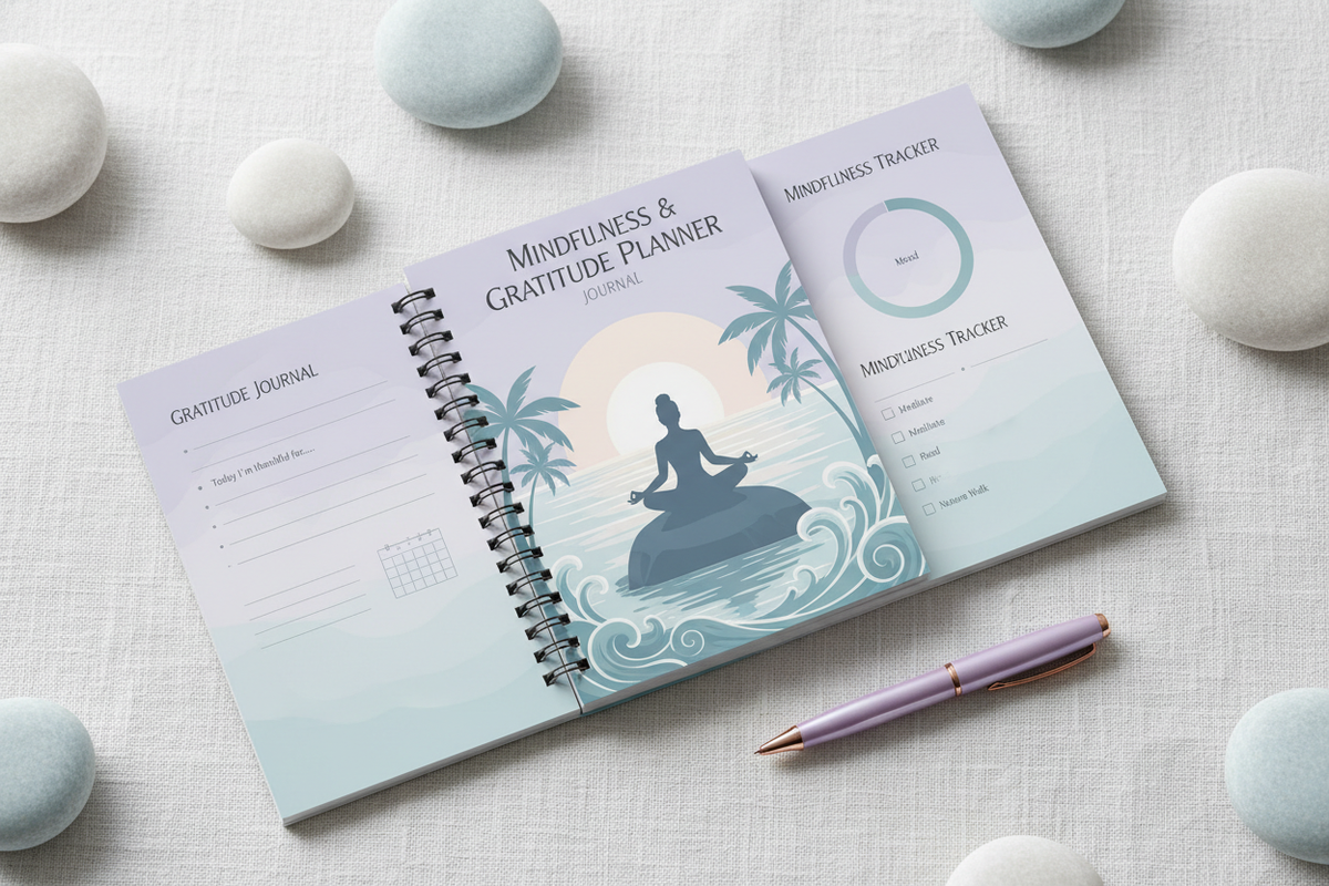Beach Mindfulness Gratitude Planner - Carnet spirale mockup