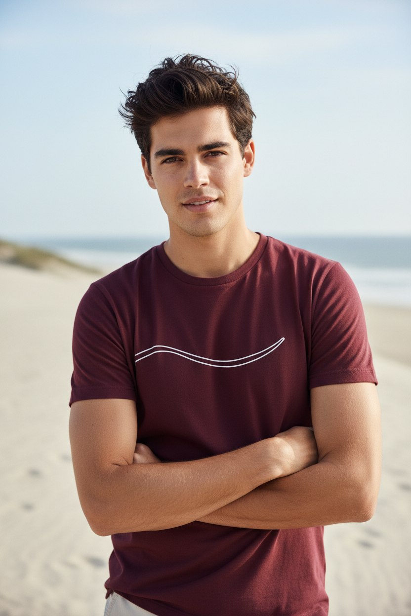 Homme portant le T-Shirt Classic Maroon Wave