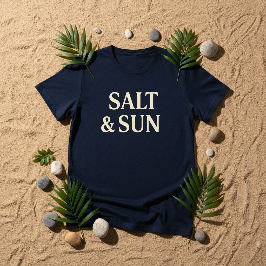 Flat lay T-Shirt Salt & Sun feuilles tropicales