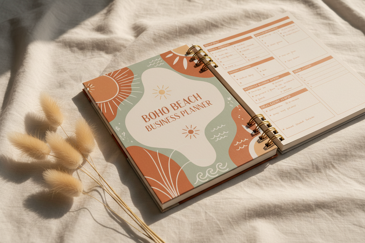 Boho Beach Business Planner - Carnet spirale mockup