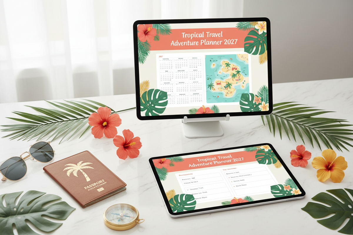 Tropical Travel Adventure Planner 2027 - Mockup iPad