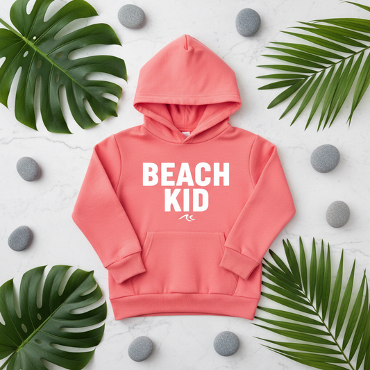 Flat lay Hoodie Enfant Beach Kid corail marbre feuilles tropicales