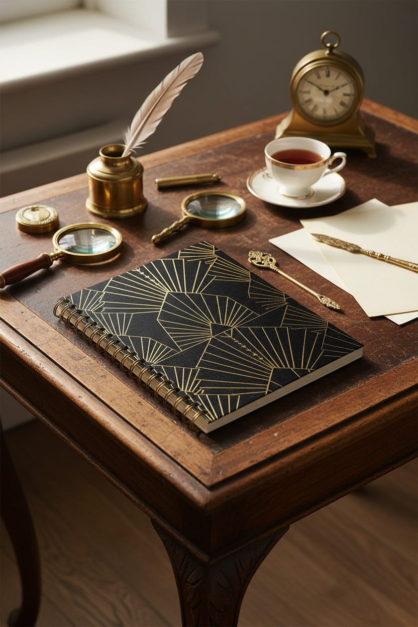 Carnet spirale Art Déco vintage sur bureau vintage