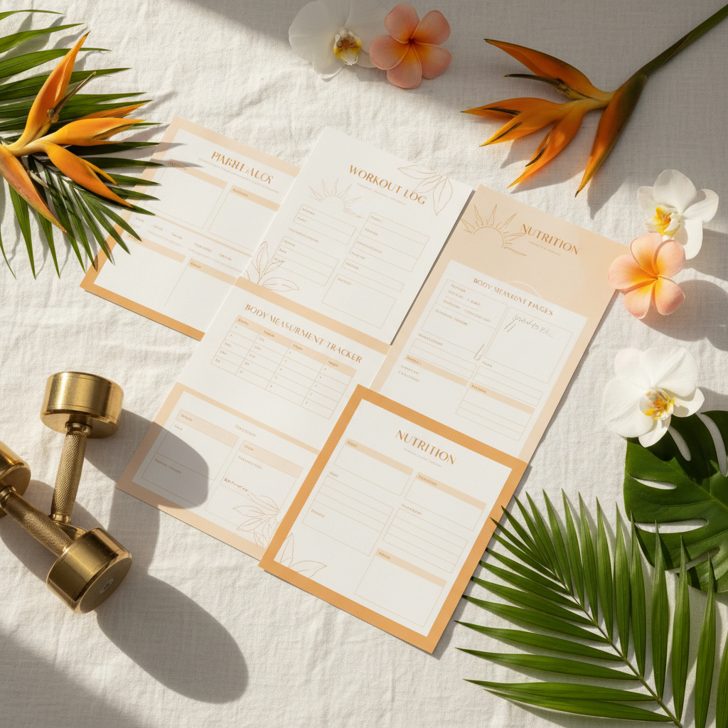 Golden Hour Fitness Planner - Flat lay