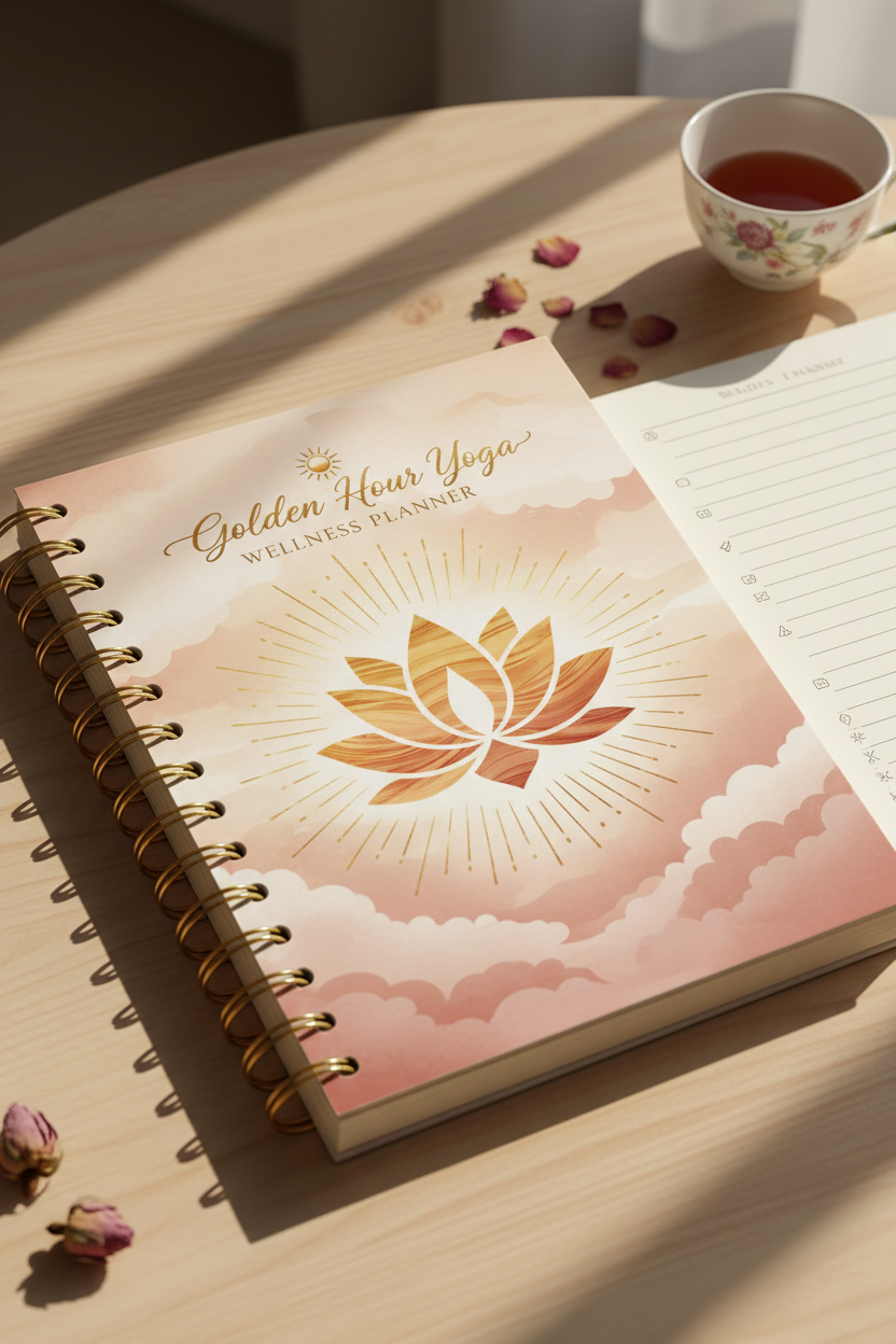 Golden Hour Yoga Wellness Planner - Couverture premium