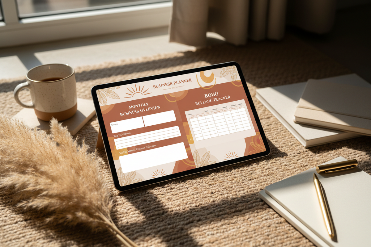 Boho Business Planner - Mockup tablet