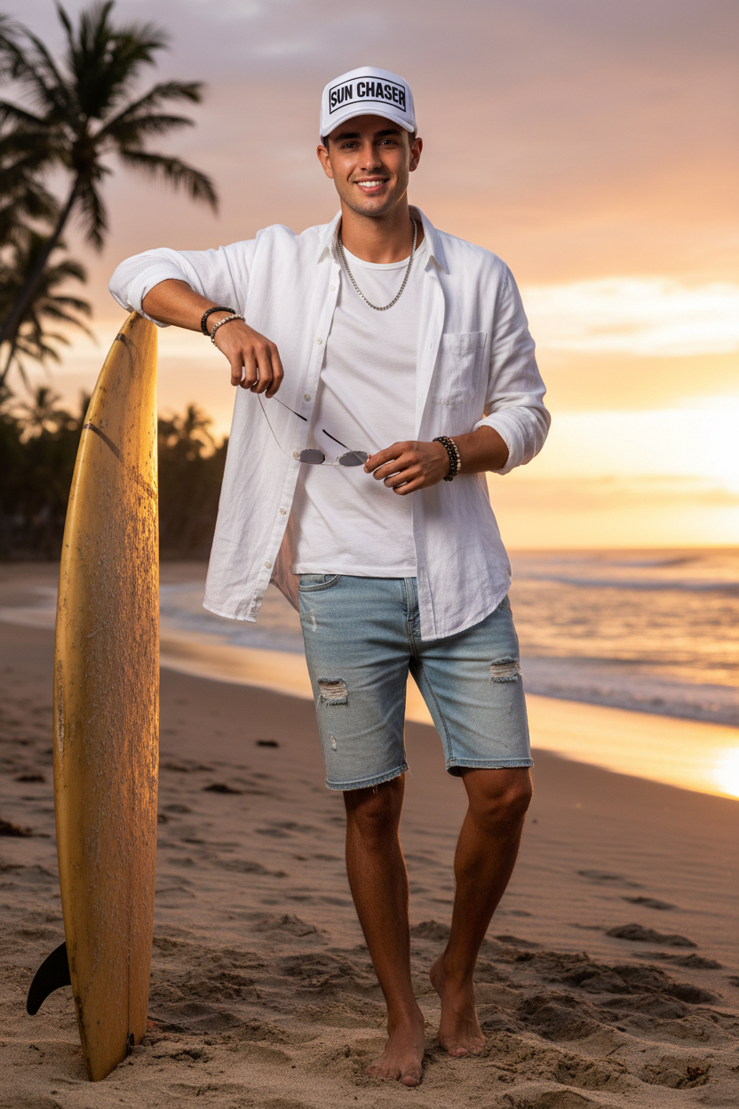 Homme portant la Casquette Sun Chaser plage