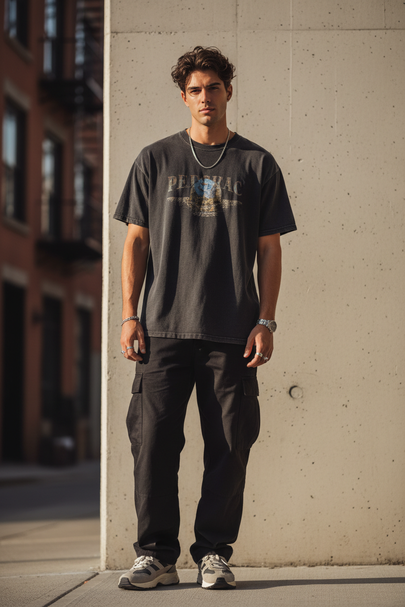 Homme portant le T-Shirt Oversize Faded Black