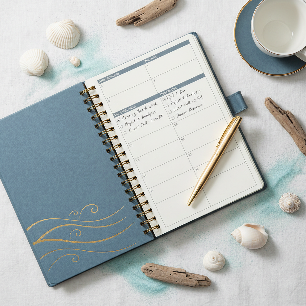 Coastal Productivity Planner - Pages ouvertes flat lay