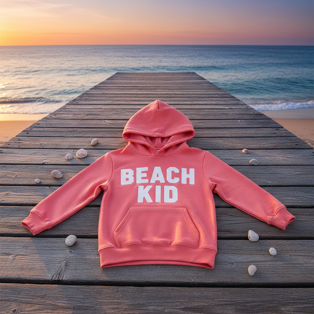 Flat lay Hoodie Beach Kid boardwalk coucher de soleil
