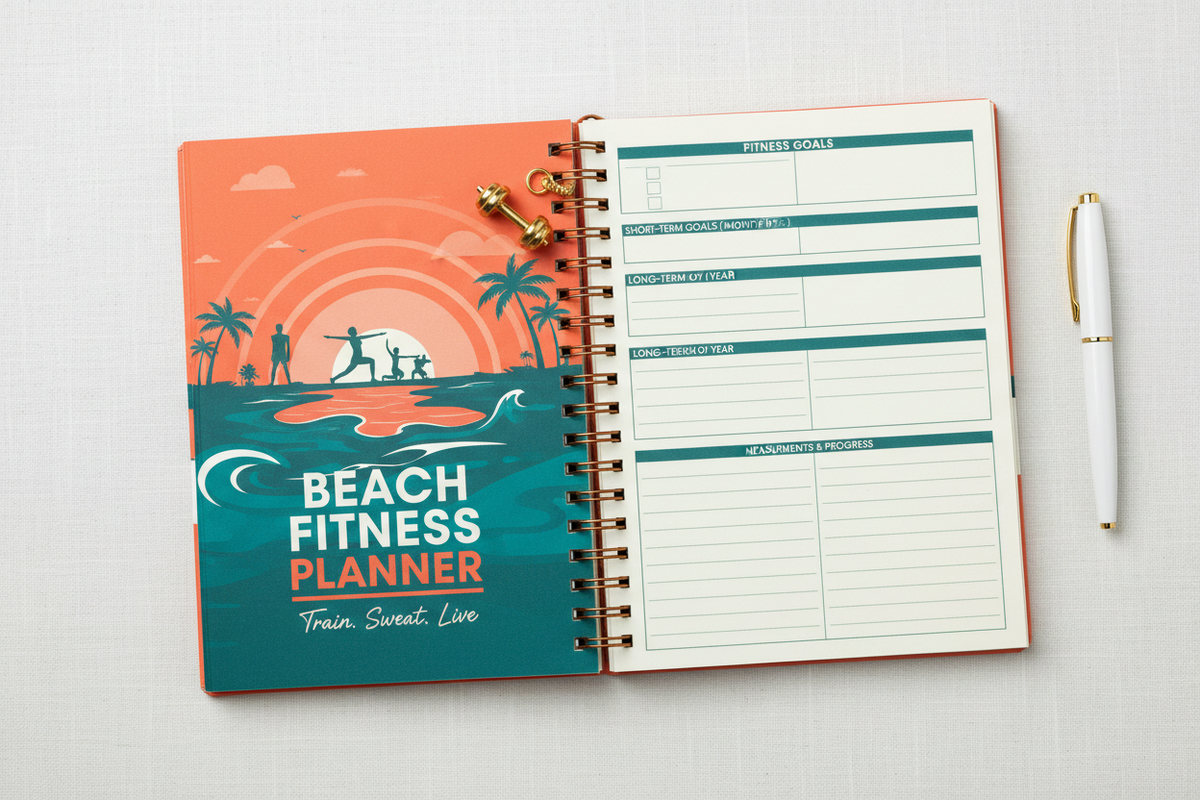 Beach Fitness Planner - Carnet spirale mockup