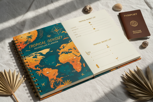 Tropical Travel Adventure Planner - Carnet spirale mockup