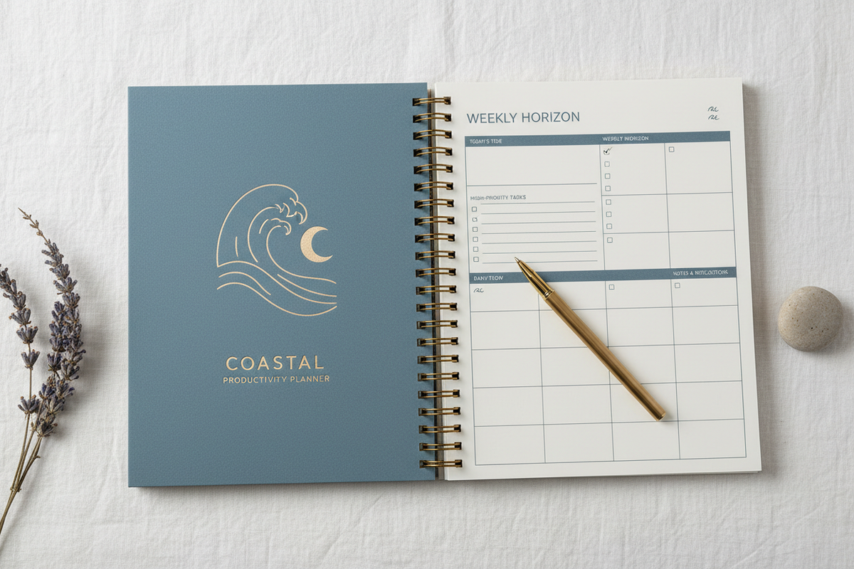 Coastal Productivity Planner - Carnet spirale mockup