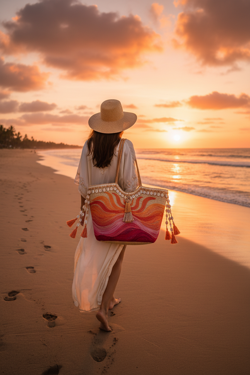 Sunset Glow Beach Bag - Carried
