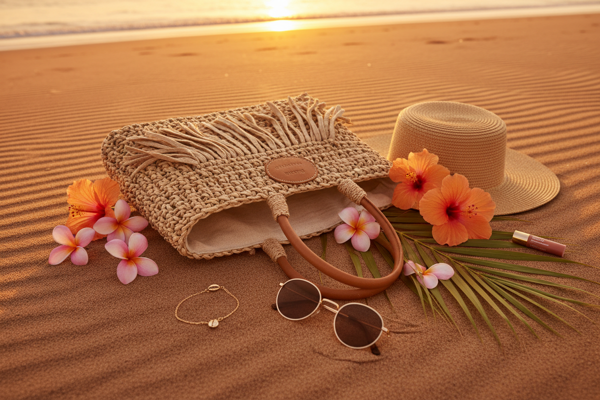 Sunset Glow Beach Bag - Flat lay