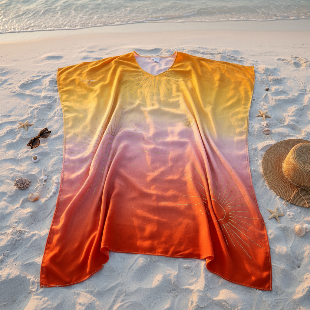 Sunset Glow Poncho - Flat lay