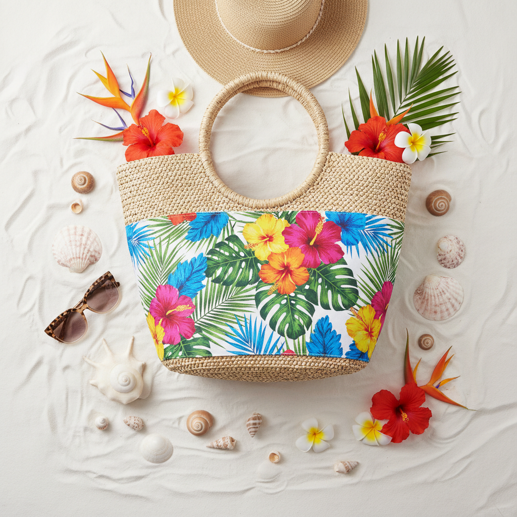 Tropical Paradise Beach Bag - Flat Lay