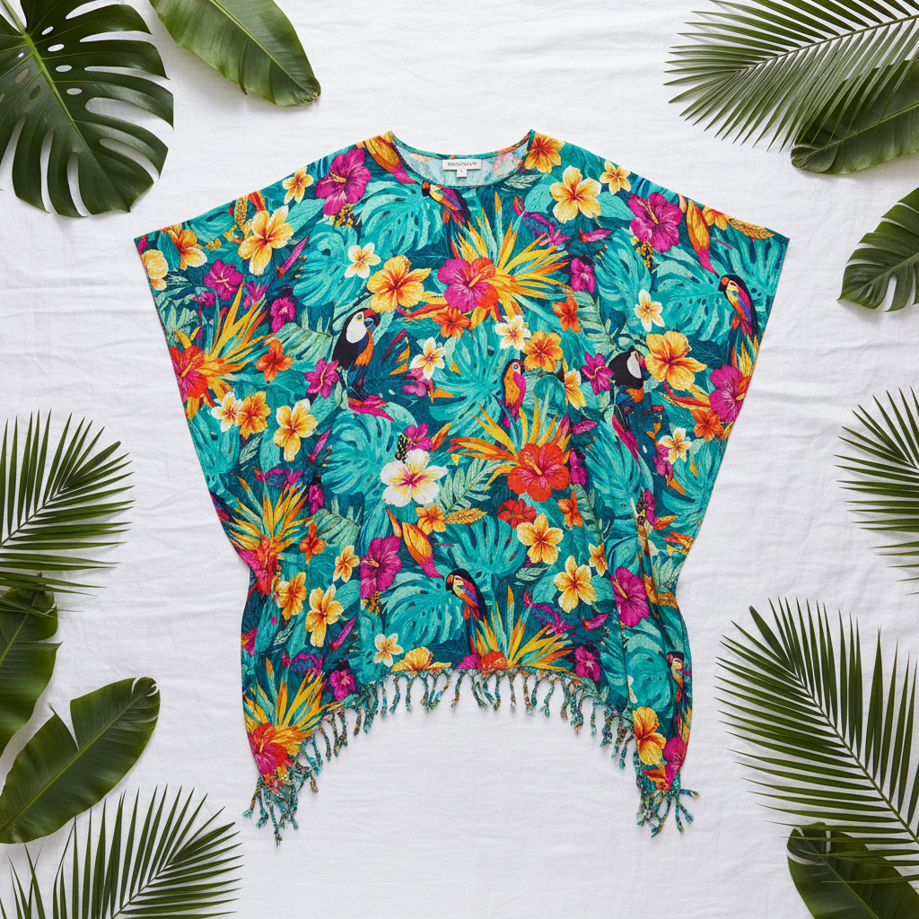 Tropical Paradise Beach Poncho - Flat lay